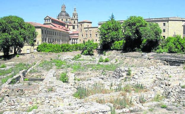 Vista de los restos arqueológicos que permanecen desde hace años a la intemperie en la zona del Botánico.