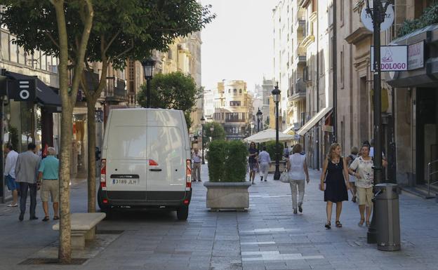 Jardineras instaladas previamente en la calle Zamora de la capital salmantina.