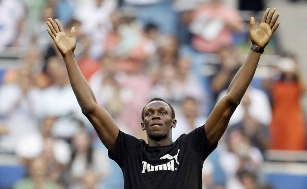 Usain Bolt en el Santiago Bernabéu./Reuters