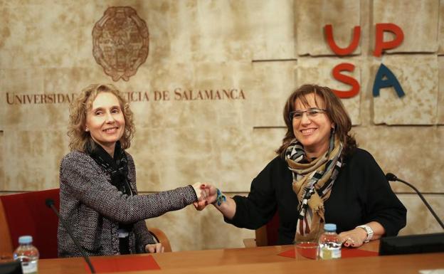 La rectora de la Upsa, Miriam Cortés, y la directora de la Fundación, María del Mar García./EFE