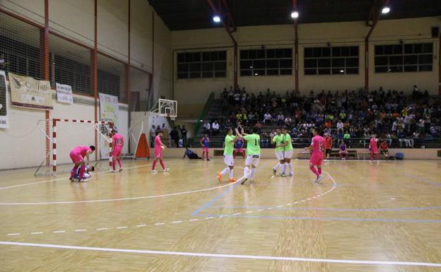 Jugadores del Naturpellet Cuéllar celebran un gol./El Norte