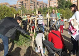 Los vecinos del barrio, en el huerto solidario de La Victoria. / Henar Sastre/