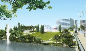 Recreación de la nueva plaza y del puente desde la margen izquierda del Pisuerga. :: EL NORTE/