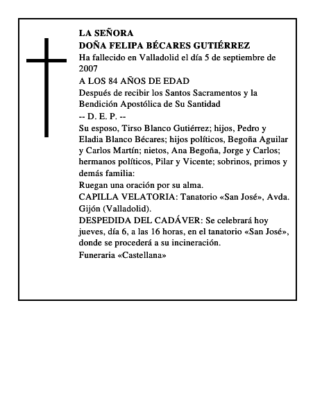DOÑA FELIPA BÉCARES GUTIÉRREZ