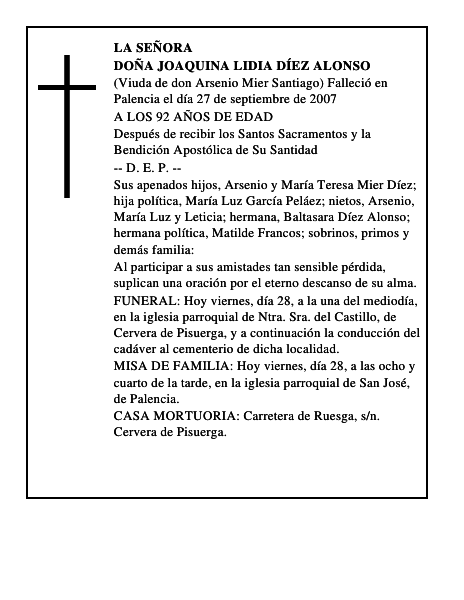 DOÑA JOAQUINA LIDIA DÍEZ ALONSO