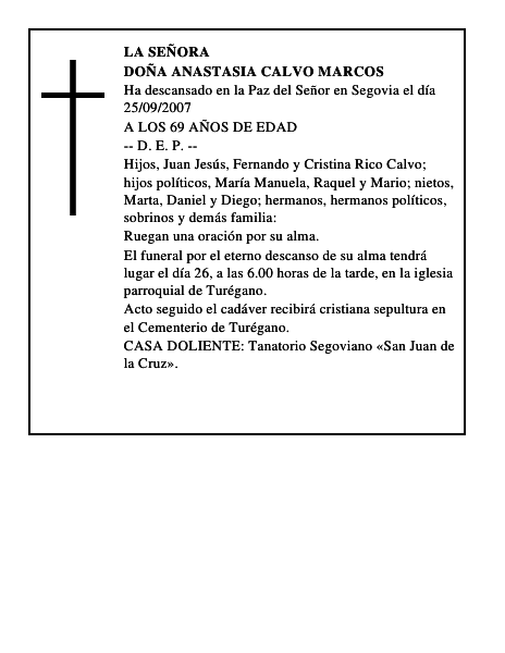 DOÑA ANASTASIA CALVO MARCOS