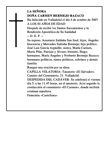 DOÑA CARMEN BERMEJO BAZACO