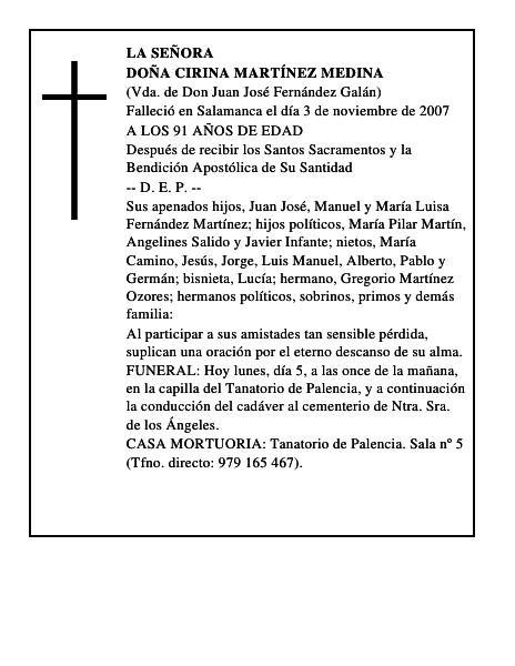 DOÑA CIRINA MARTÍNEZ MEDINA