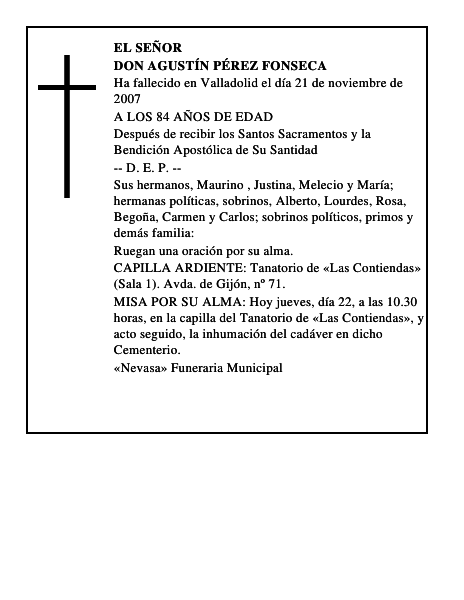 DON AGUSTÍN PÉREZ FONSECA