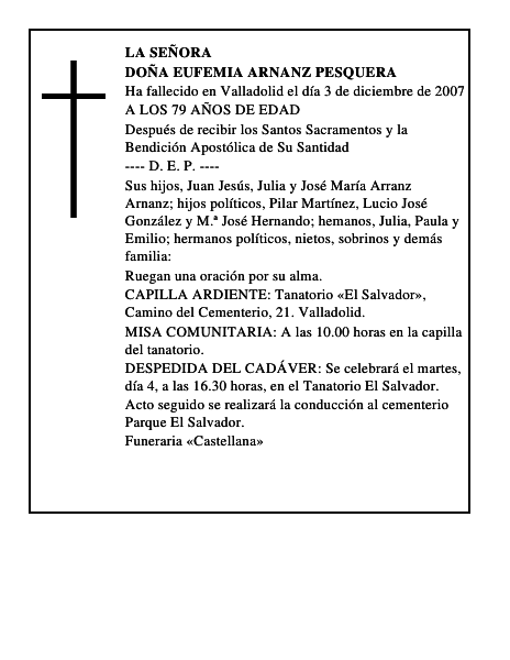 DOÑA EUFEMIA ARNANZ PESQUERA