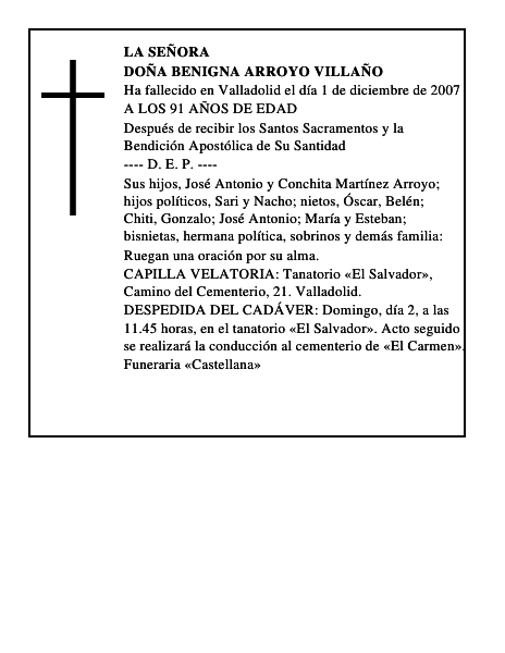 DOÑA BENIGNA ARROYO VILLAÑO