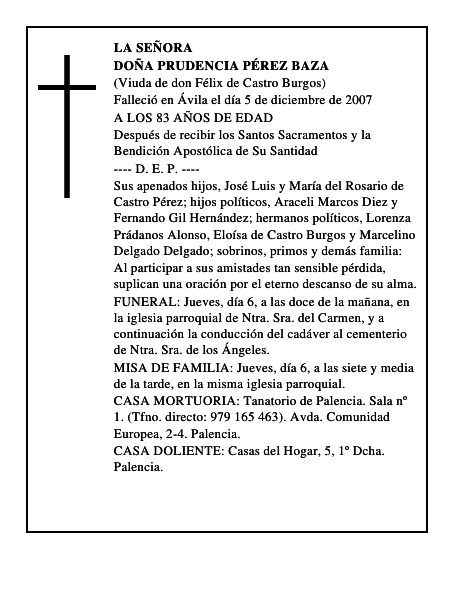 DOÑA PRUDENCIA PÉREZ BAZA