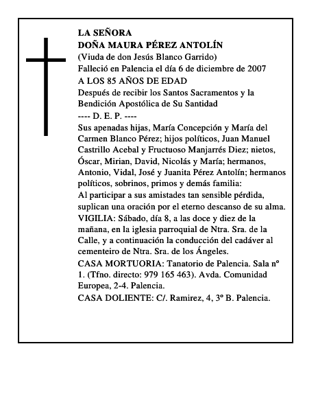 DOÑA MAURA PÉREZ ANTOLÍN