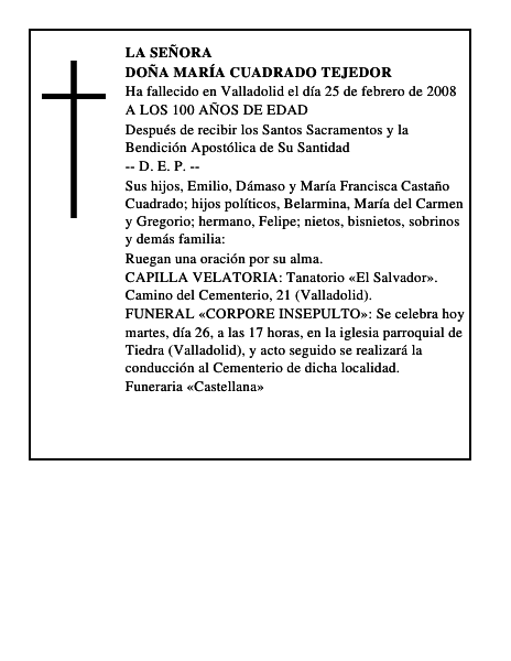 DOÑA MARÍA CUADRADO TEJEDOR