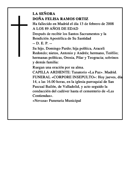 DOÑA FELISA RAMOS ORTIZ