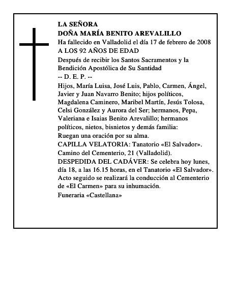 DOÑA MARÍA BENITO AREVALILLO