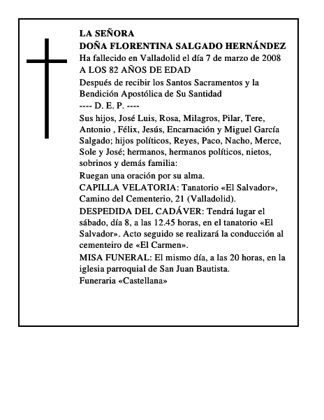 DOÑA FLORENTINA SALGADO HERNÁNDEZ
