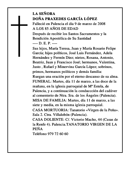 DOÑA PRAXEDES GARCÍA LÓPEZ