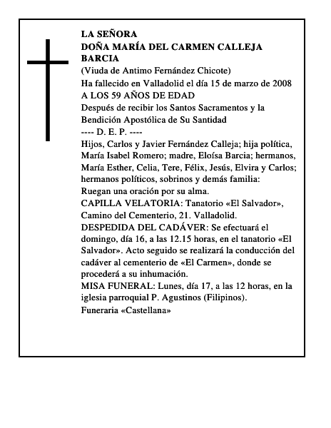 DOÑA MARÍA DEL CARMEN CALLEJA BARCIA