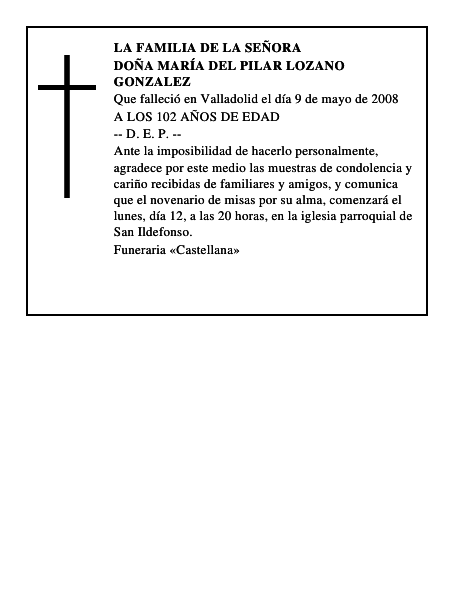 DOÑA MARÍA DEL PILAR LOZANO GONZALEZ