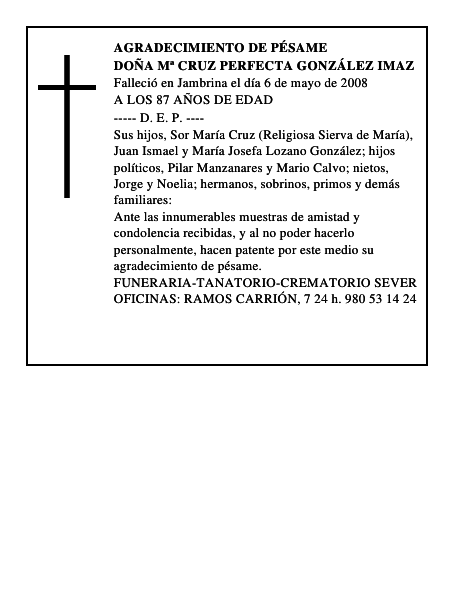 DOÑA Mª CRUZ PERFECTA GONZÁLEZ IMAZ