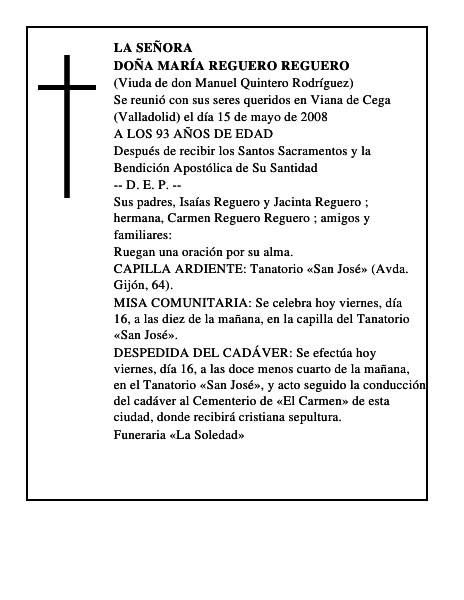 DOÑA MARÍA REGUERO REGUERO