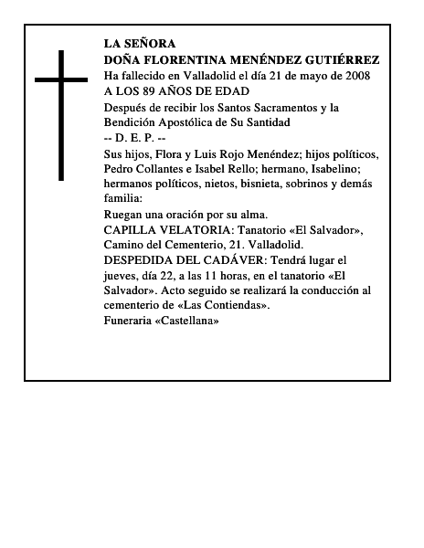 DOÑA FLORENTINA MENÉNDEZ GUTIÉRREZ