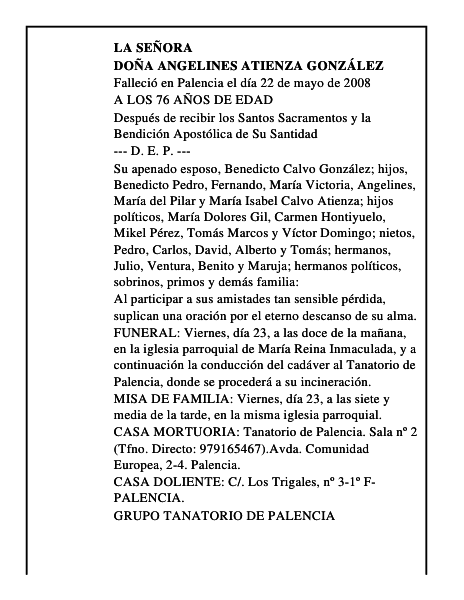 DOÑA ANGELINES ATIENZA GONZÁLEZ
