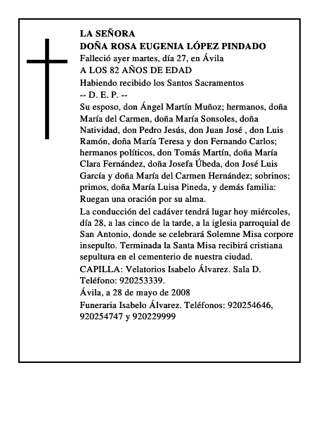 DOÑA ROSA EUGENIA LÓPEZ PINDADO