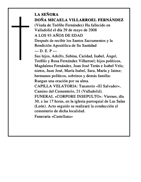 DOÑA MICAELA VILLARROEL FERNÁNDEZ