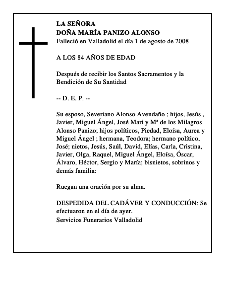 DOÑA MARÍA PANIZO ALONSO