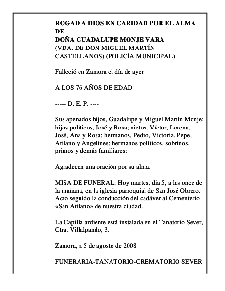 DOÑA GUADALUPE MONJE VARA