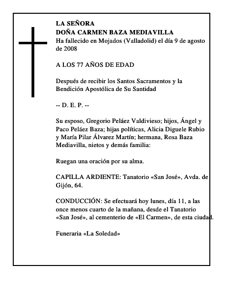DOÑA CARMEN BAZA MEDIAVILLA