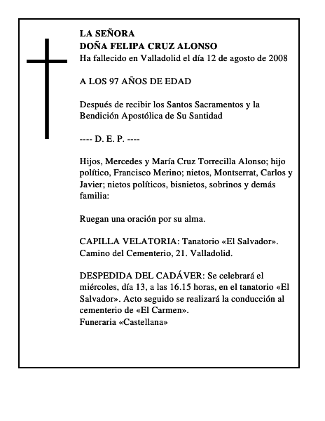 DOÑA FELIPA CRUZ ALONSO
