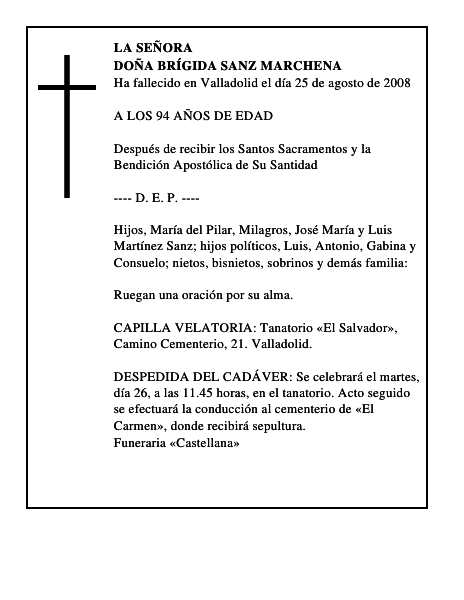 DOÑA BRÍGIDA SANZ MARCHENA