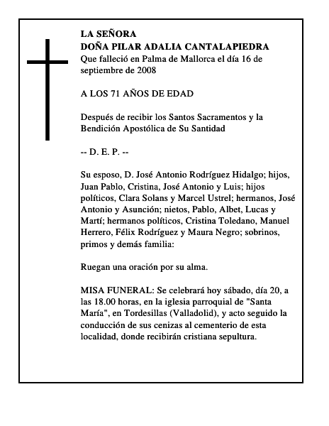 DOÑA PILAR ADALIA CANTALAPIEDRA