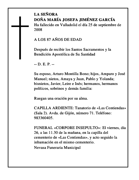 DOÑA MARÍA JOSEFA JIMÉNEZ GARCÍA