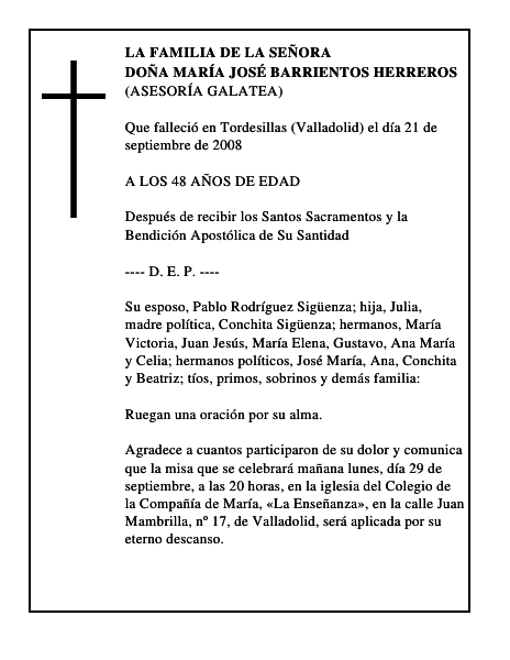 DOÑA MARÍA JOSÉ BARRIENTOS HERREROS