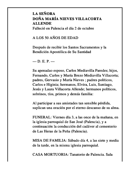 DOÑA MARÍA NIEVES VILLACORTA ALLENDE