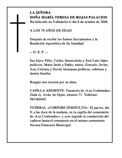 DOÑA MARÍA TERESA DE ROJAS PALACIOS