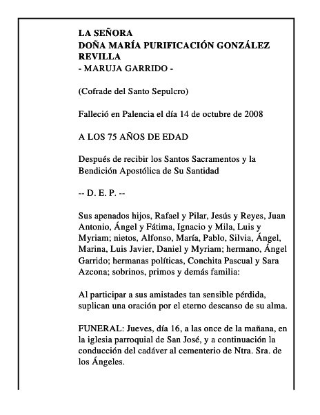 DOÑA MARÍA PURIFICACIÓN GONZÁLEZ REVILLA