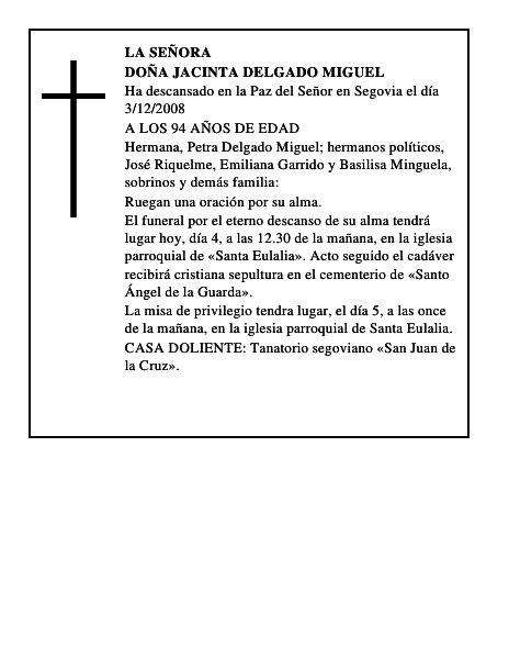 DOÑA JACINTA DELGADO MIGUEL
