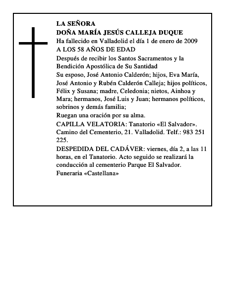 DOÑA MARÍA JESÚS CALLEJA DUQUE