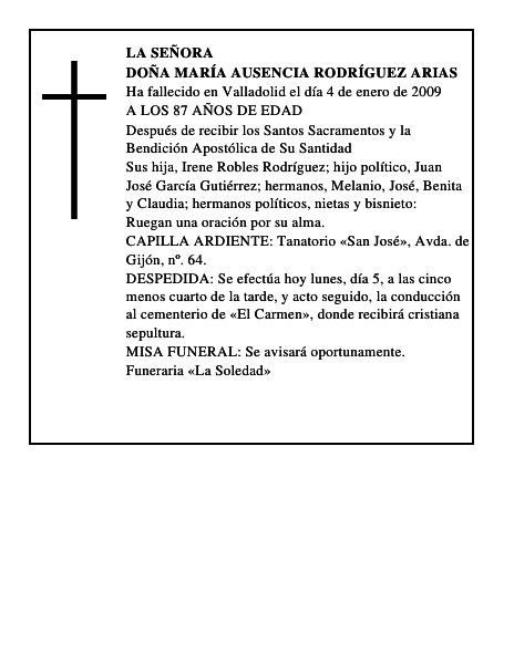 DOÑA MARÍA AUSENCIA RODRÍGUEZ ARIAS