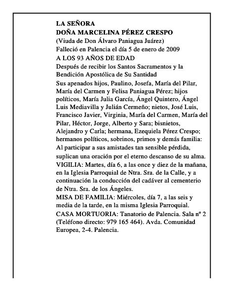 DOÑA MARCELINA PÉREZ CRESPO
