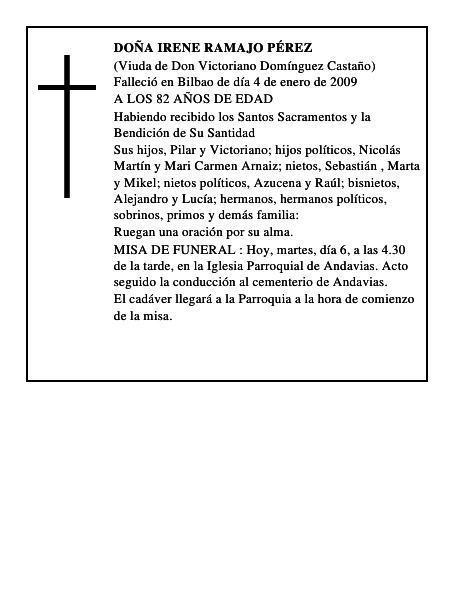 DOÑA IRENE RAMAJO PÉREZ