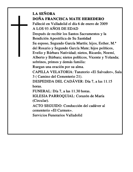 DOÑA FRANCISCA MATE HEREDERO