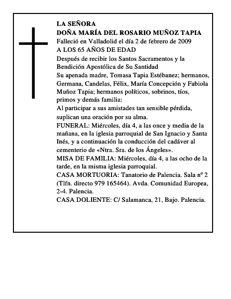 DOÑA MARÍA DEL ROSARIO MUÑOZ TAPIA