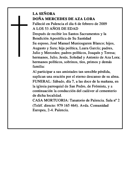 DOÑA MERCEDES DE AZA LORA