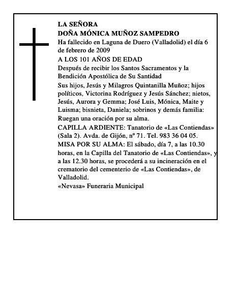 DOÑA MÓNICA MUÑOZ SAMPEDRO